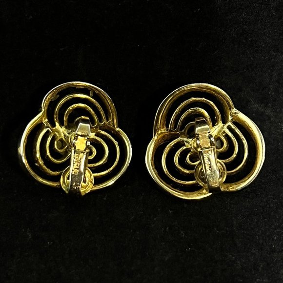 Crown Trifari Gold Tone Faux Pearl & Rhinestone Earrings & Brooch Set (3681) - Picture 6 of 8